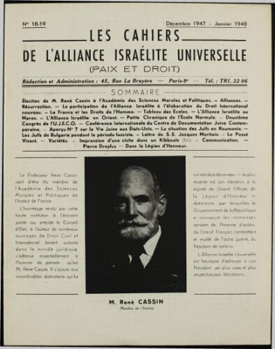 Les Cahiers de l'Alliance Israélite Universelle (Paix et Droit).  N°18-19 (01 déc. 1947)